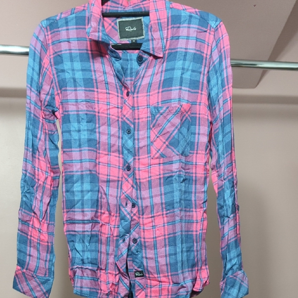 Rails Vibrant Pink and Blue Plaid Shirt